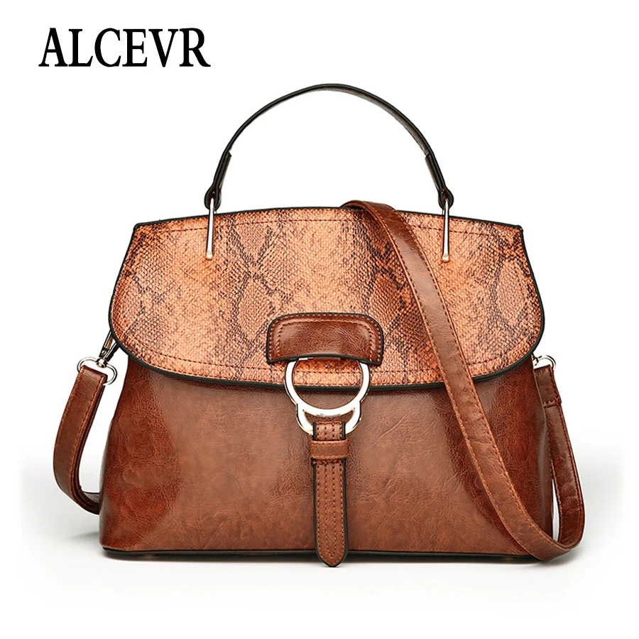

ALCEVR Female Leather Shoulder Bags Fashion Snake Pattern Tote Bag Top Quality Leather Handbags Casual Clutch Crossbody Bag New