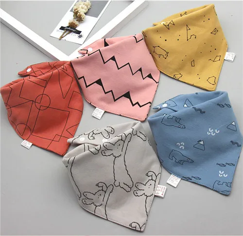 15 Baby Bibs Double Cotton Bibs 5 Pieces/ Cartoon Saliva Towel Baby Boys Girls Feeding Apron Accessory - Цвет: 15