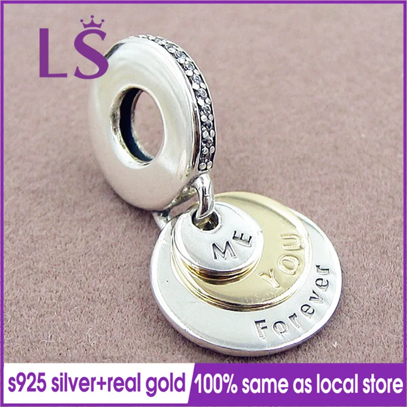 

LS 100% Silver&1.4.k Real G.old You & Me Forever Pendant Charm Fit Original Bracelets Pulseira Pingente Original Fine Jewelry N