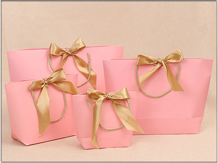 10pcs Large Size Gift Box Packaging Gold Handle Paper Gift Bags Kraft Paper With Handles Wedding Baby Shower Birthday Party