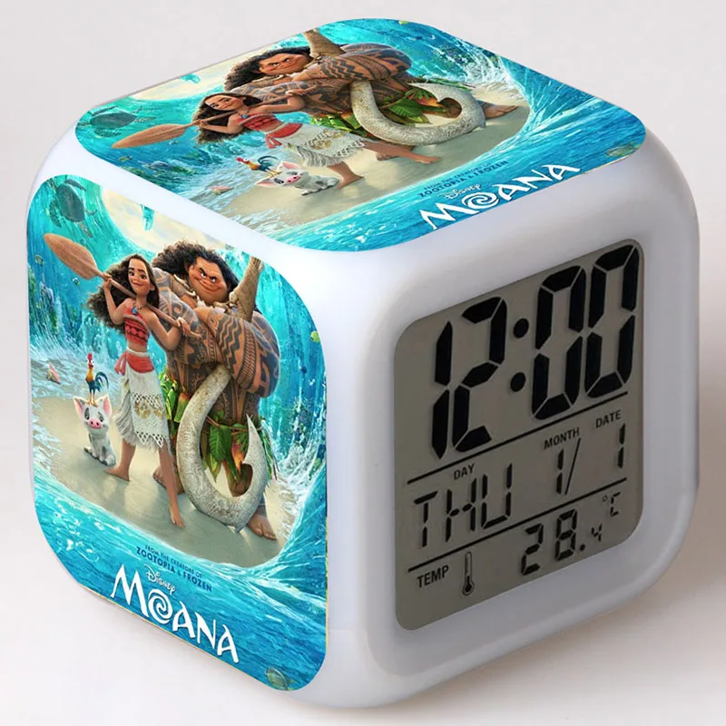 

Principessa Moana Juguete Figuras LED Alarm Clock Colorful Flash Touch Light Maui Moana Action Figures Kids Toys for Children
