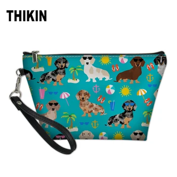 

THIKIN Make Up Women Girls Summer Hawaii Dachshund Dog Portable Cosmetic Bag Toiletry Travel Kit Storage Pouch Beauty Case