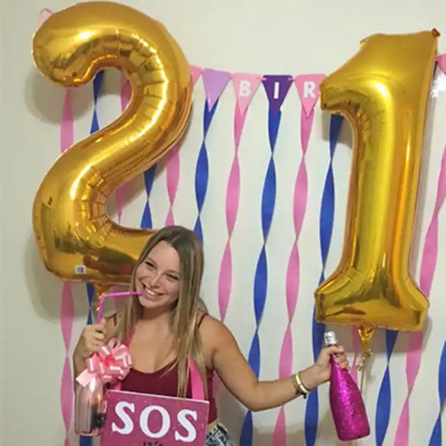 2pcs 32 Or 40 Inch Happy 21 Birthday Foil Balloons Pink Blue Gold