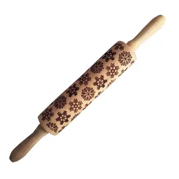 

Christmas Beech Snowflake Laser Embossment Rolling Pin Baking Printed Cookie Noodle Dough Stick Fondant Tool 39CM