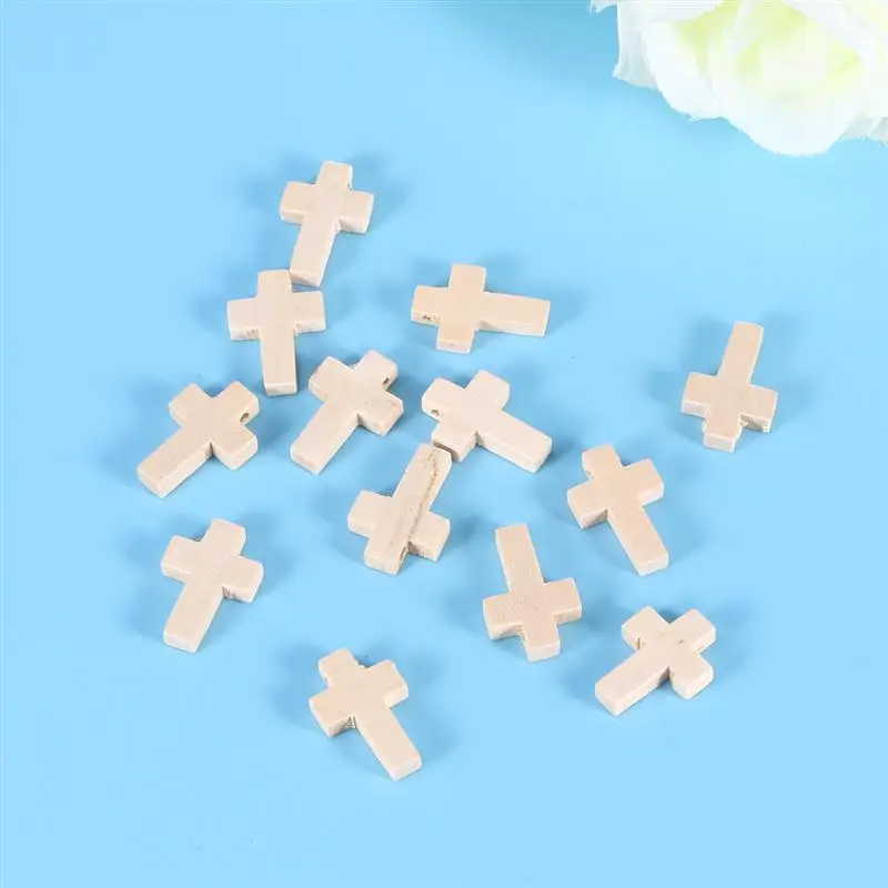 50pcs Craft Supplies Wood Mini Crosss Polished Natural Unfinished DIY Perforated Wooden Crafts Supplies 4