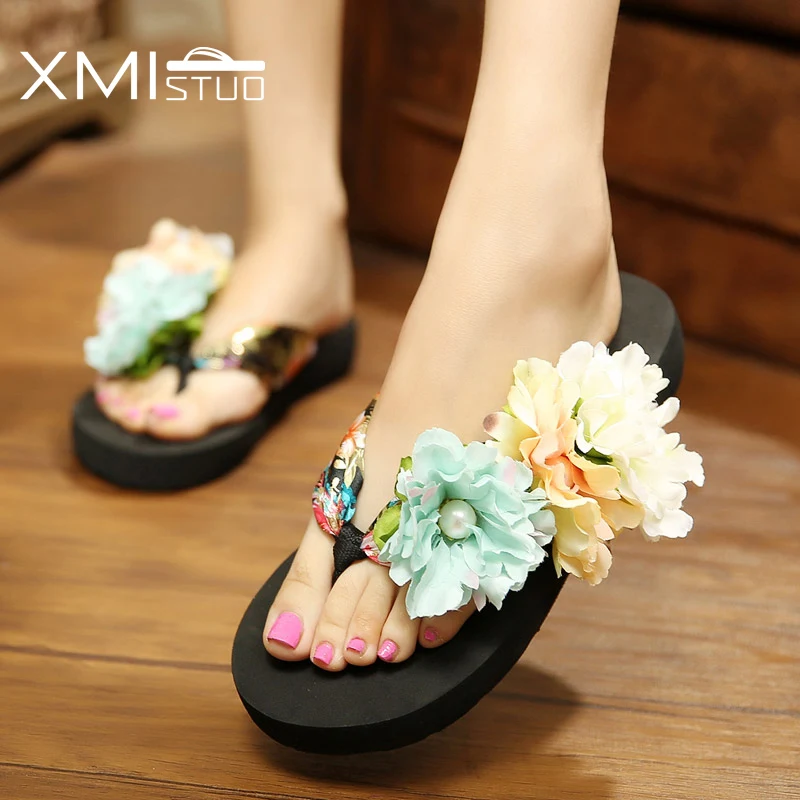 XMISTU/поступление; большие размеры; модные Вьетнамки с цветочным рисунком для девочек; красивые пляжные сандалии и шлепанцы
