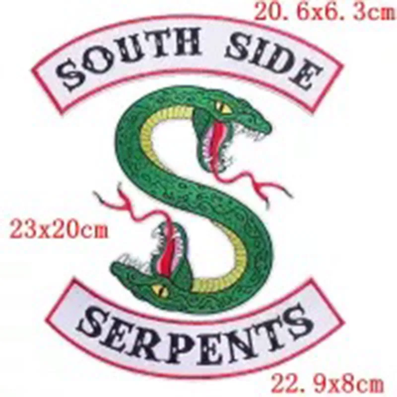 

Free shipping SOUTH SIDE SERPENTS with snake embroidery patch for iron on sew on emblemas for DIY Motorcycle clothing full back