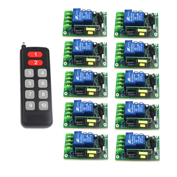 

Free shipping AC 85V-250V 1ch wireless remote control switch system 1 transmitter & 10 receiver relay smart house SKU: 5496