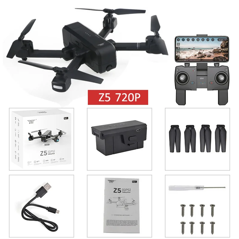 Квадрокоптер SJRC Z5 с камерой HD 720 P/1080 P gps, Дрон 2,4G/5G, Wi-Fi, FPV, удерживающий высоту, режим следования за мной, Вертолет vs Visuo XS812 - Цвет: 720p Black 1battery