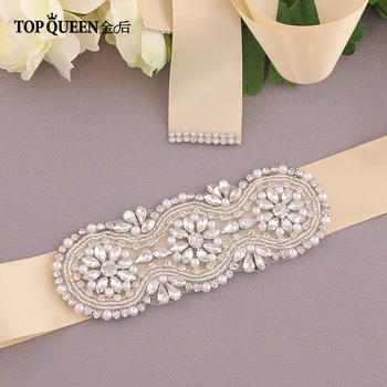 

TOPQUEEN S47 ribbon Applique Arrival Diamonds beauty Crystal handmades Wedding Sash satin Fabric Bride Sash Handmade Belts