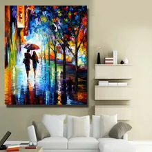 Chuva rua paisagem faca pintura de paisagem da lona moderna base de apoio para a parede da casa decoração frete grátis