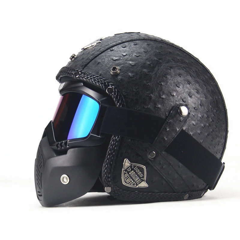 Шлем из искусственной кожи 3/4 мотоциклетный велосипед-чоппер шлем Открытый Винтажный мотоциклетный шлем и маска для очков