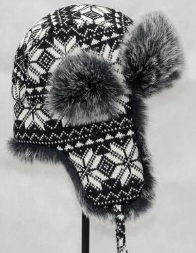 Очень теплые! Осенняя и зимняя черная и белая большая зимняя вязаная утолщенная шапка, зимняя Лыжная шапка, большие размеры, зимняя шапка с ушками - Цвет: 60cm