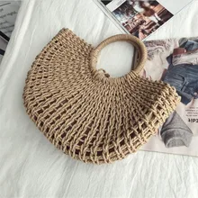 Выдолбленная круглая плетеная солома сумка ручной работы в Стиле Старинного плетения пляжная сумка