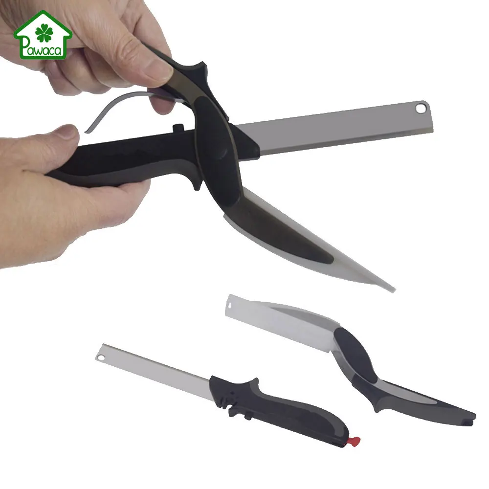 2 in 1 Multifunction Kitchen Knives Scissors Stainless Steel Vegetable