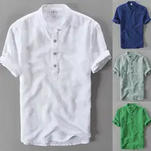 США Мужская тонкая рубашка с коротким рукавом Стильная Повседневная хлопковая льняная летняя блузка рубашка Топы
