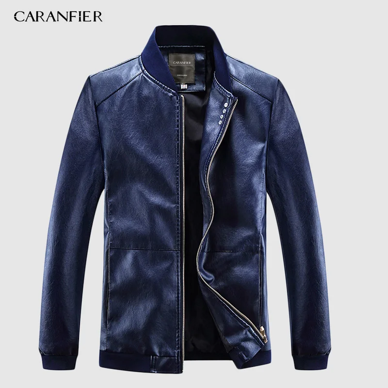 Мужская кожаная куртка CARANFIER мотоциклетная из искусственной кожи для пилота на