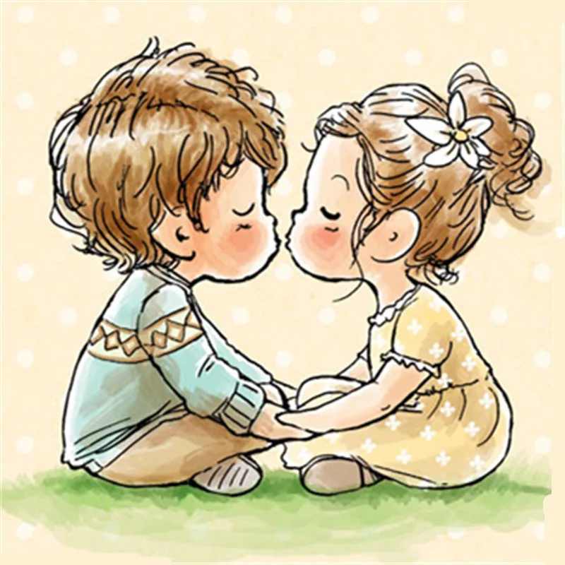 Девочка целует мальчика рисунок