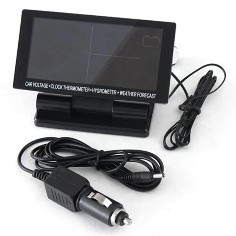  4 In 1 Digital Car Thermometer Hygrometer Dc 12V Lcd Vehicle Voltage Clock Weather Forecast Tempera