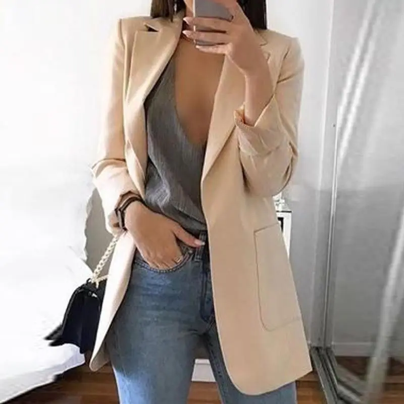 Fashion Slim Women Elegant Autumn Suit Jacket Female Office lady Casual Notched Business Blazer Suit Outwear Coat Outwear New - Цвет: Хаки