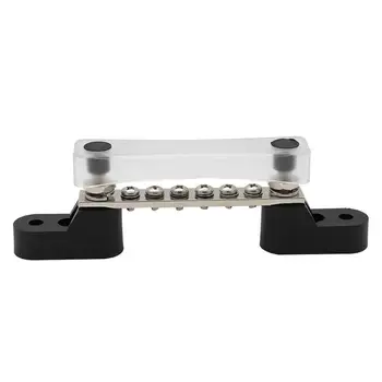 

VODOOL 6 Terminals+2 Studs Single Buss Bar Electrical Terminal Board 100A w/ Cover