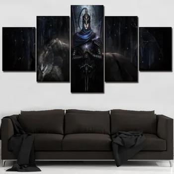 

Modern Wall Art Living Room Or Bedroom Decor On Canvas Printing Painting 5 Piece Game Dark Souls Warrior And Wolf Picture