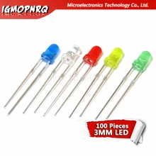 100 pces 3mm led diodo 3mm cabeça redonda nevoeiro vermelho/amarelo/branco/verde/azul led kit
