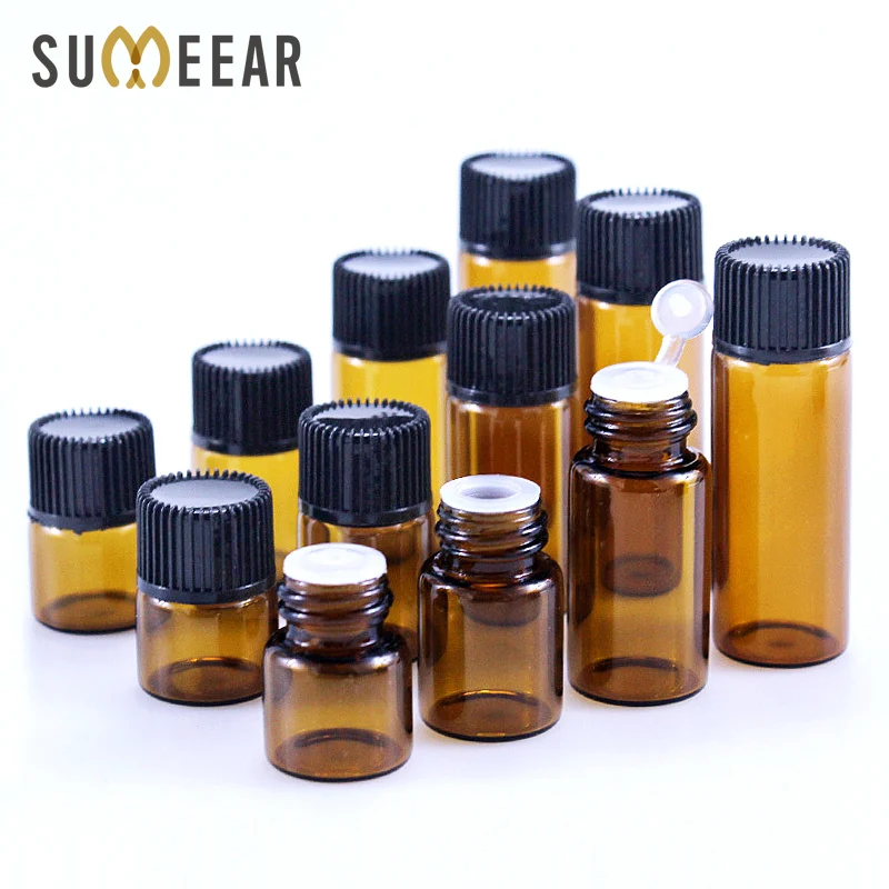 

100pcs 1ml Dram Amber Glass Essential Oil Bottle Thin Glass Small Brown Perfume Oil Vials Sample Test Bottle 2ml 3ml 5ml