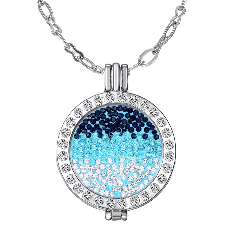 

New mi 35mm Coin Holder Necklace Pendant Fit My 33mm Coins Full Crystal Shining Woman Gift Decoration Fashion Jewelry Locket