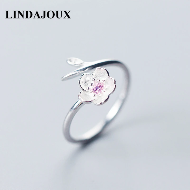 LINDAJOUX милое 925 пробы Серебряное романтическое Открытое кольцо с цветком сакуры