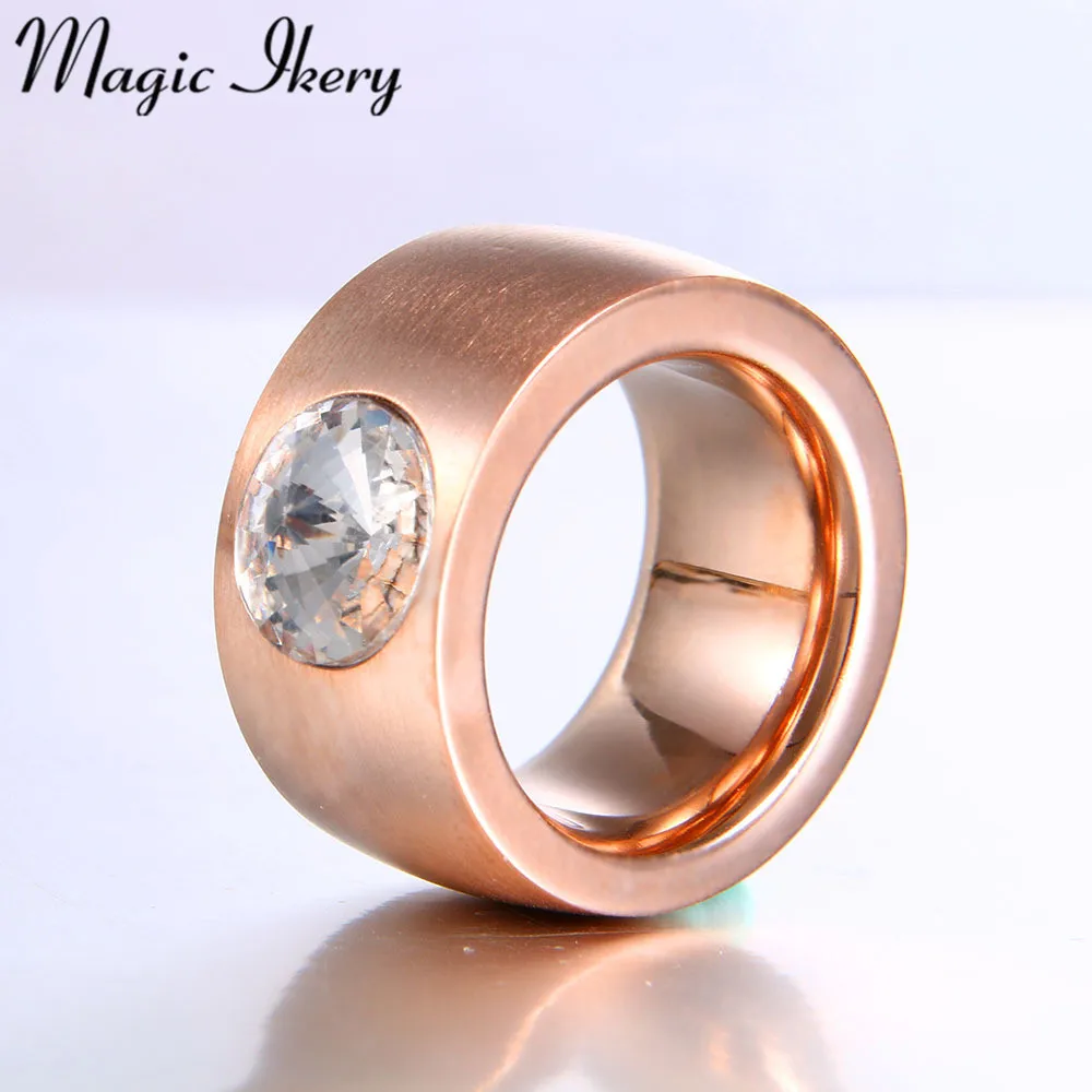 

Magic Ikery Exaggerated Matte Face Crystal Zircon Ring 316L Stainless Steel Rose Gold Color Ring For Women Men JM-R011