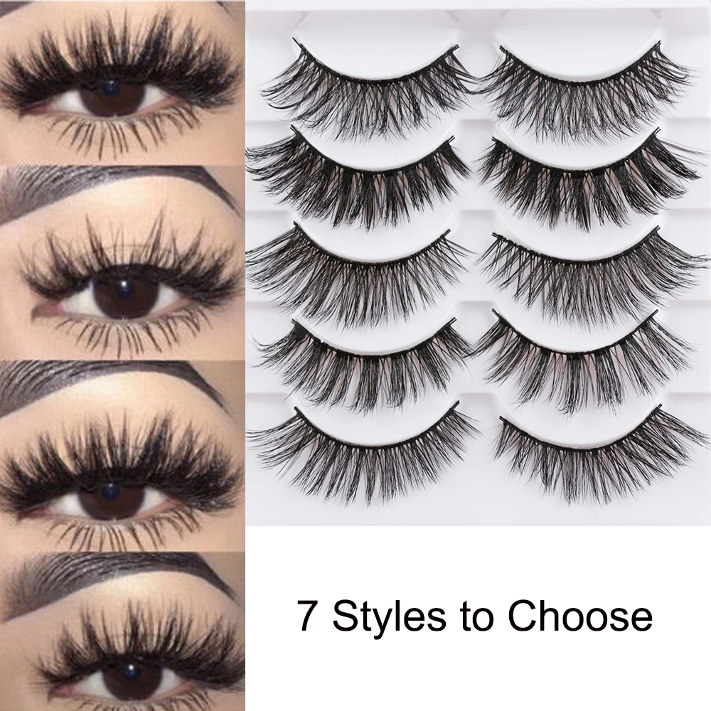 

5 Pairs/Set 3D Soft Faux Mink Hair False Eyelashes Natural-long Wispy Fluffy Black Fake Eye Lashes Eye Extension Makeup Tools