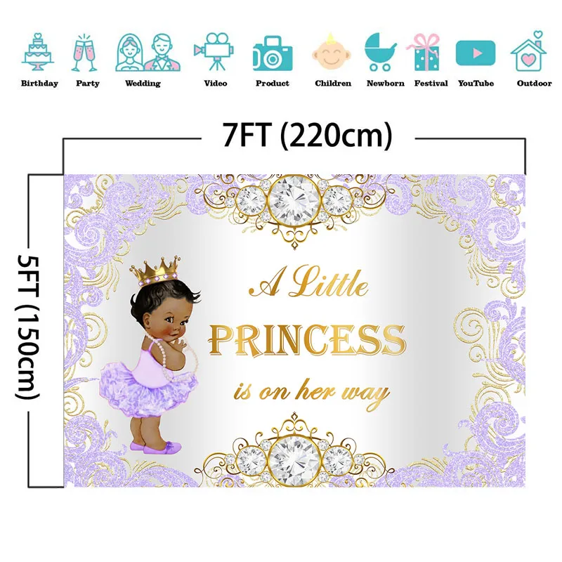 NeoBack Royal Princess Baby Shower фон с фиолетовым и серебряным бриллиантом для детского душа