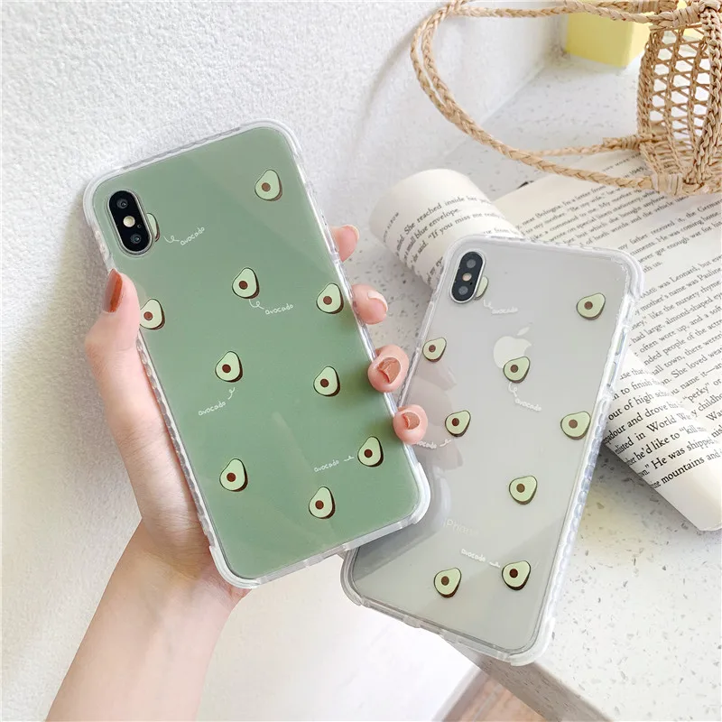 

Anti-knock Fresh Avocado Cover for Iphone 8Plus Case Acrylic+TPU Clear Back Cover Shell for Iphone Xr X 6 6S 7 Xs Max Case Coque