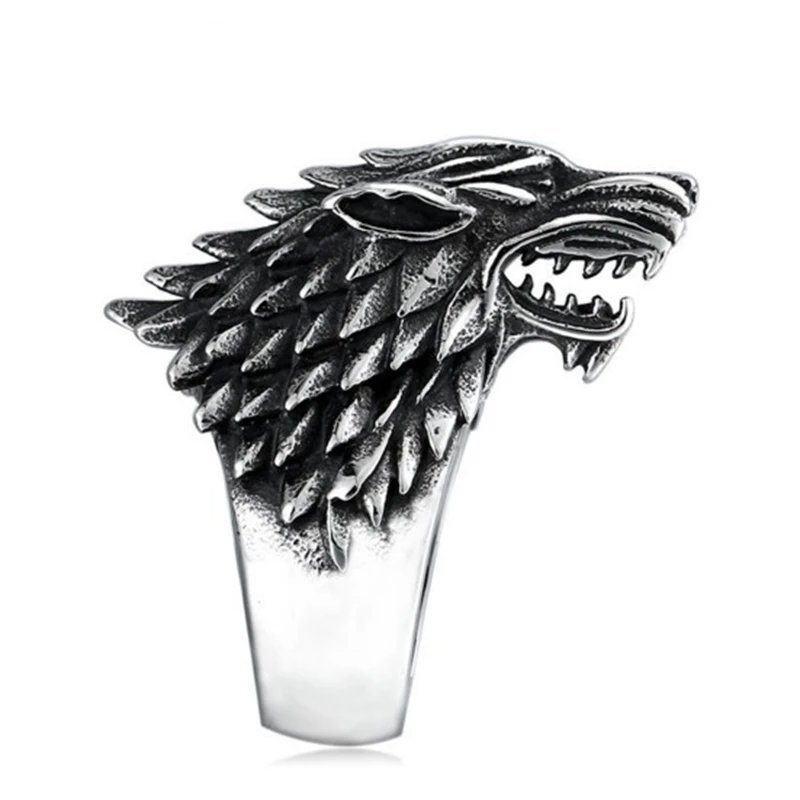 

Size 7-15 Punk Style 316 stainless steel game of thrones wolf animal rings new movies wolf head rings for biker men