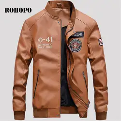 ROHOPO бейсбольная кожаная куртка мужская Oneck мужская кожаная куртка-бомбер, оригинальная брендовая Осенняя мужская Рабочая куртка на молнии