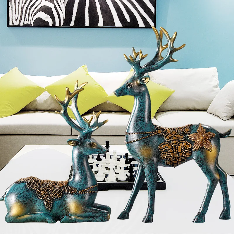 

Creative European Home Bedroom Wine Cabinet Living Room Decoration Resin Crafts Home Wedding Gift Animal Elk Decoration 2pcs/Set