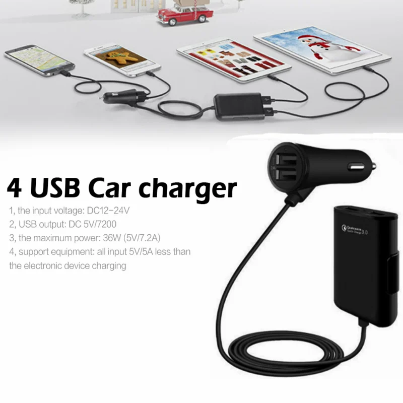 Автомобильное зарядное устройство USB с 4 портами QC3.0 + 2.4A 3.1A|Переходники и