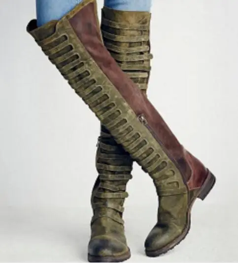 

Sanding side zipper burning process low square heel ladies large long boots style boots over knee boot The size of the code34-43