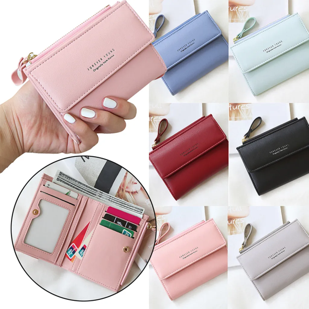 

2019 Women's Cute Fashion Purse Leather Short Zip Wallet Coin Card Holder Soft Leather Card Holder Small Female Clutch Carteira