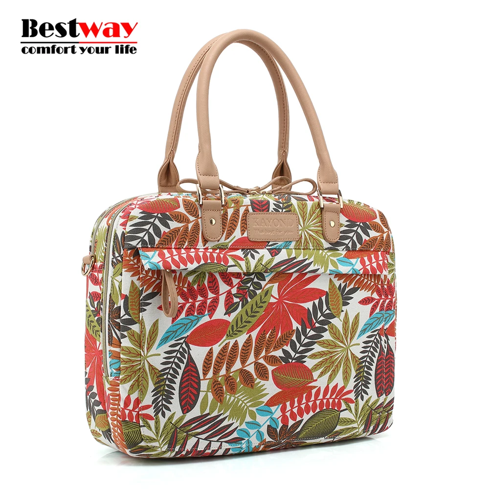 KAYOND 15 Inch Laptop Bag For Women Canvas Floral Shoulder Messenger Bags For MacBook Pro 15.6