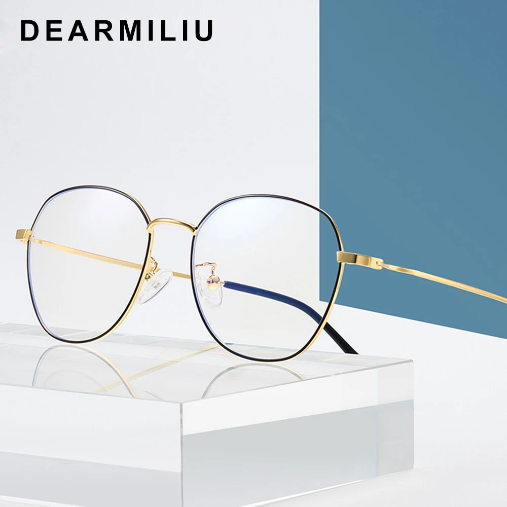 cheap DEARMILIU Round Frame Rose Gold Anti Blue Light Blocking Glasses led Reading Glasses Radiation resistant Computer Gaming Eyewear
