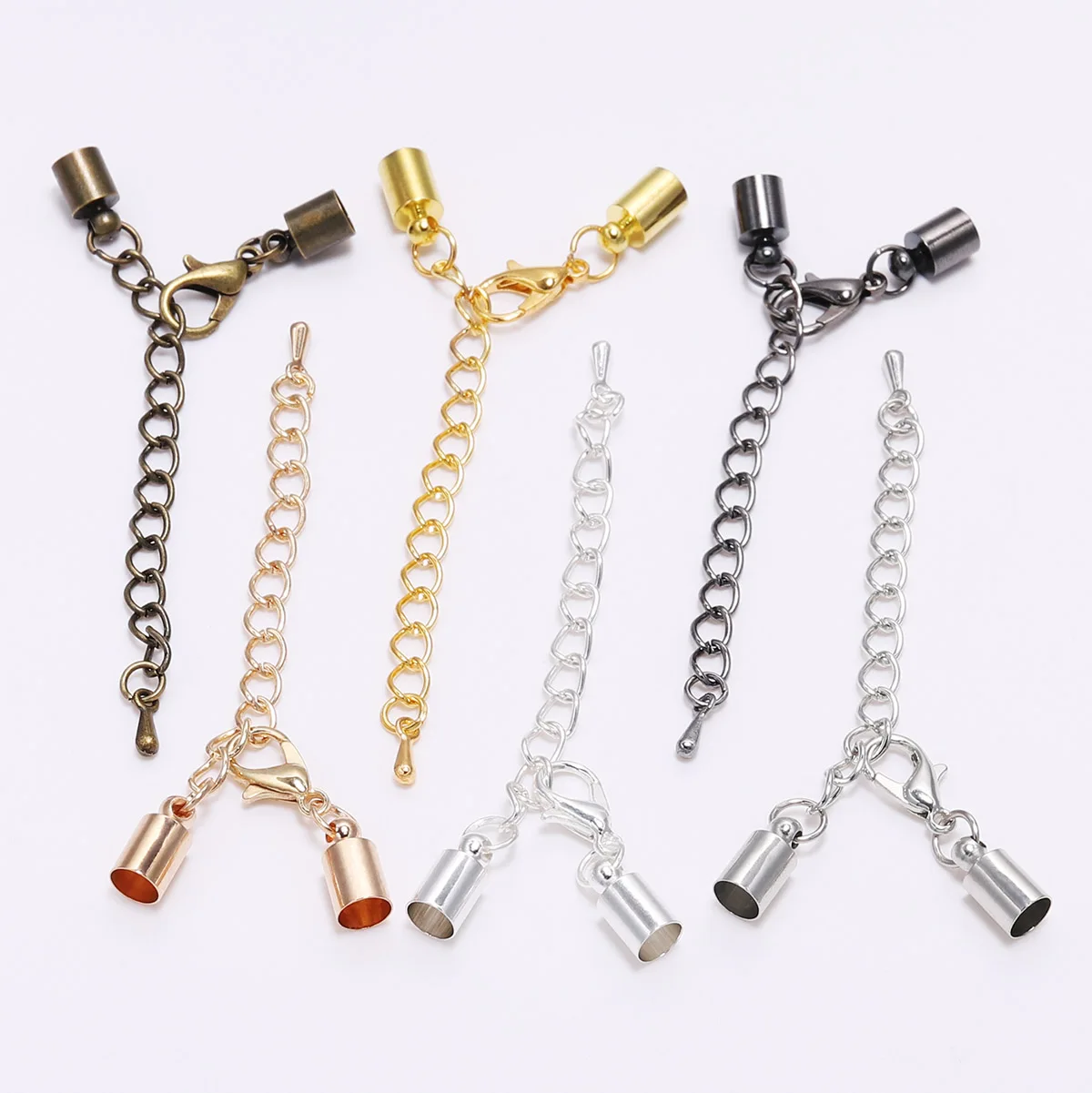

10pcs/Lot 3-10mm Lobster Clasps Hooks Extending chain Leather Cord Crimps End Tip Caps Connectors For Jewelry Making Findings