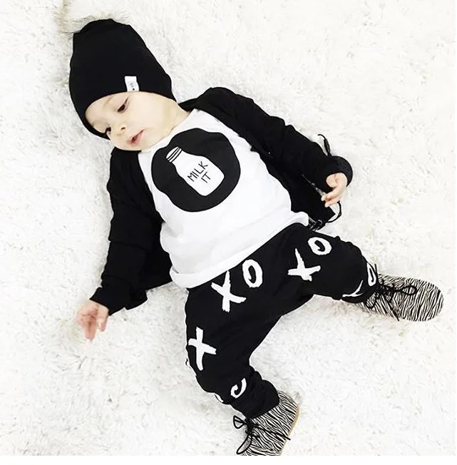 

2017 Baby's Set Infant Boys Girls Long Sleeve Milk Bottle T-shirt+Pants 2pcs Newborn Kids Clothing Suit Children Cotton Clothes