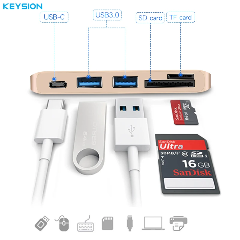 KEYSION Универсальный концентратор Тип-c конвертер 5-в-1 с Тип C Мощность доставки SD/TF Card Reader устройство чтения карт USB 3,0 концентратор для MacBook Pro Тип-C