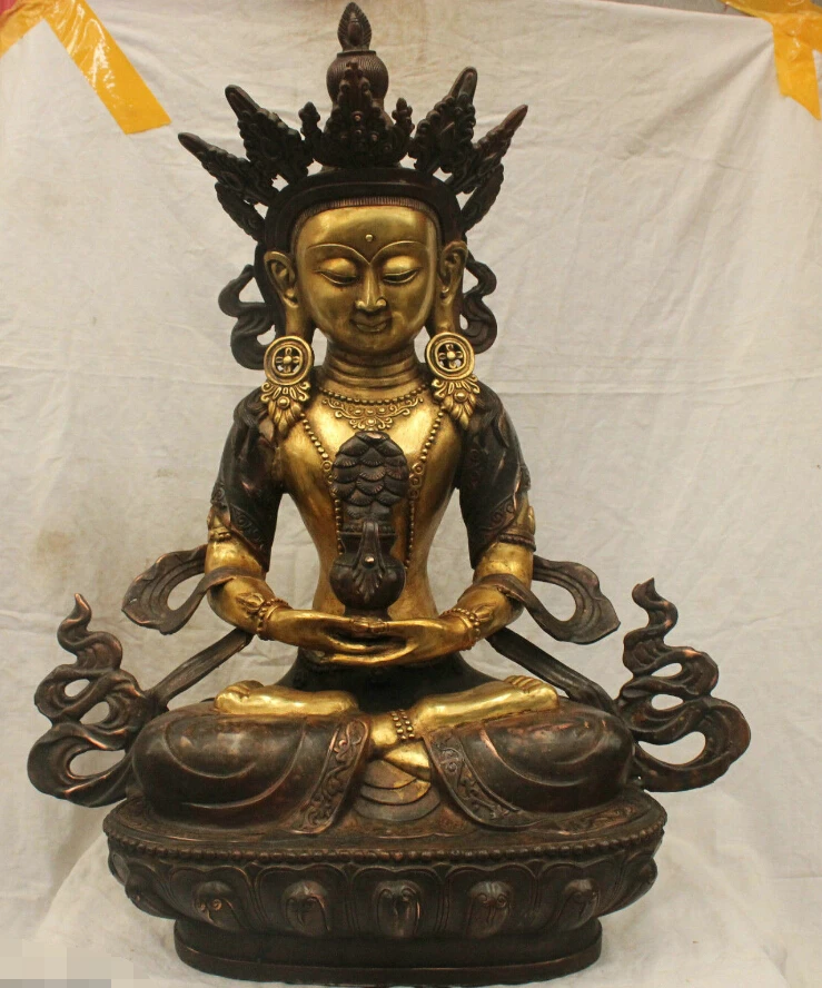 

Chinese Tibet Tibetan Buddhism Old Brass Bronze Statue Maitreya Buddha Sculpture 28inch