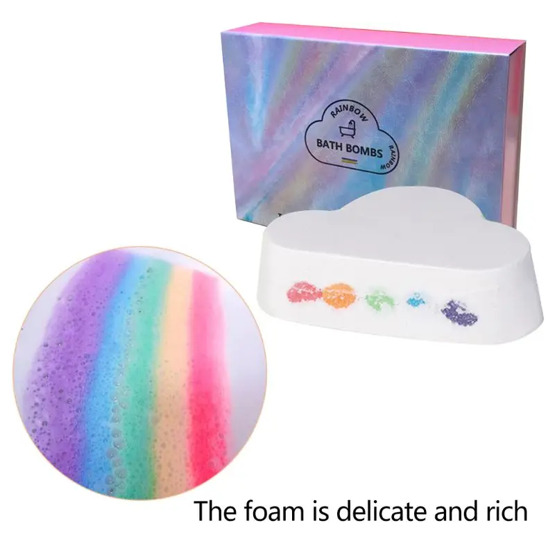 

180g Rainbow Cloud Bath Bombs Dry Skin Moisturizing SPA Body Essential Oil Bubble Bath Salts Balls Exfoliating Gift With Box