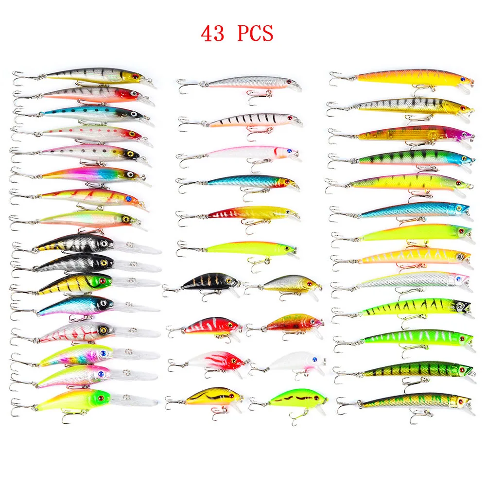

43 Pcs/set Mixed Fishing Lure Set Kit Wobblers Minnow Jigging lure Crankbait Hard Bait isca artificia Fishing Tackle X345