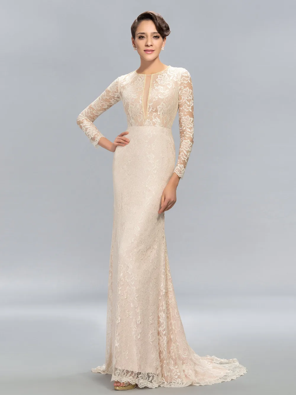 ivory evening gowns with sleeves