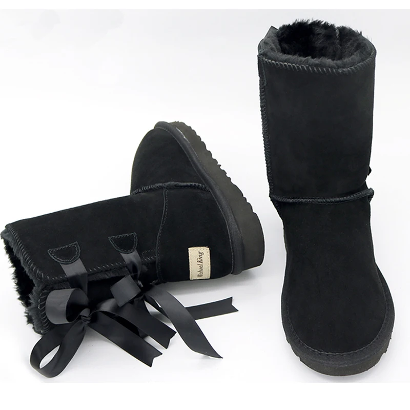 

Free Shipping Hot Sale Wool Women Snow Boots 100% Genuine Cowhide Leather Mid-calf boots Warm Winter Boots women's shoes